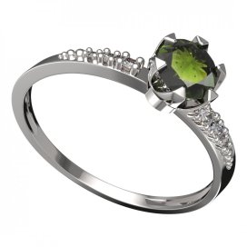 BG vltavínový prsten 872D Bílé zlato - 585 Vltavín a diamant