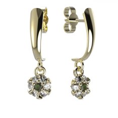 BG vltavínové náušnice 879 Žluté zlato - 585 Vltavín a diamant