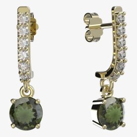 BG vltavínové náušnice 727 Žluté zlato - 585 Vltavín a diamant