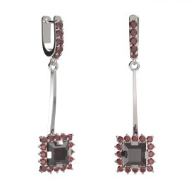 BG náušnice s centrálním čtvercovým kamenem 499-A93 Bílé zlato - 585 Granát