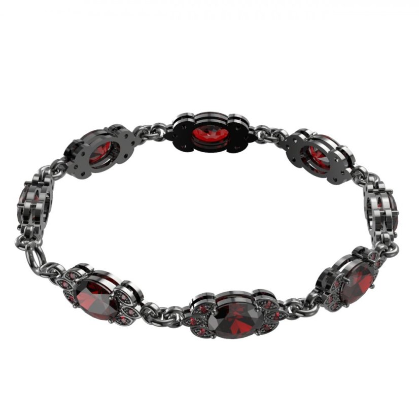 Stříbrný náramek s českým granátem, ruthenium – 961