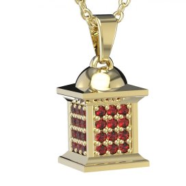 Zlatý přívěsek lucerna s červeným zirkonem, žluté zlato 585 – 803