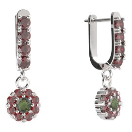 BG kulaté náušnice 088-96 Stříbro 925 - rhodium Vltavín a granát