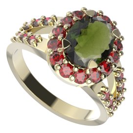 BG prstýnek 728 Stříbro 925 - pozlacené Vltavín a granát