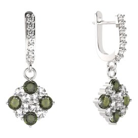 BG  náušnice 317 Stříbro 925 - rhodium Vltavín a  kubický zirkon