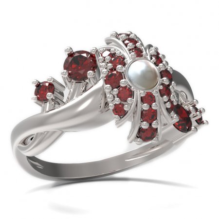BG prsten s přírodní perlou 537-P - Kov: Stříbro 925 - rhodium, Kámen: Granát a perla