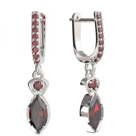 BG náušnice vsazený přírodní granát  915 91 Stříbro 925 - rhodium Granát