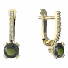 BG vltavínové náušnice 558 Žluté zlato - 585 Vltavín a diamant