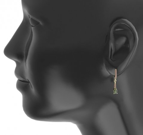 BG earring drop stone  626 - Metal: Silver - gold plated 925, Stone: Moldavit and garnet