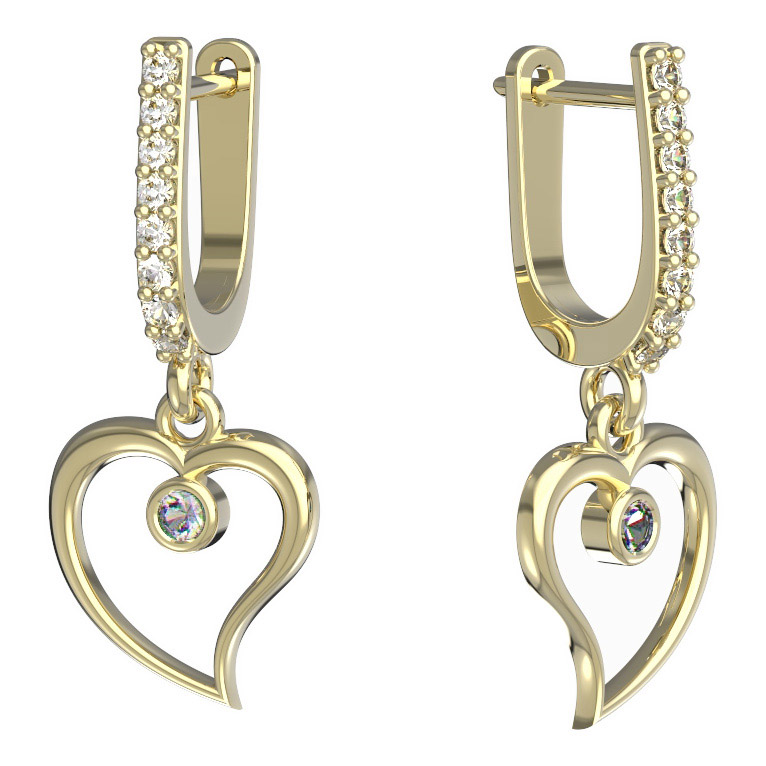 Bg náušnice srdíčko 1267 Žluté zlato - 585 Diamant