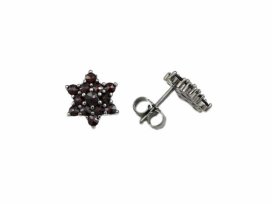 Stříbrné náušnice s přírodním granátem, ruthenium, puzety – 090