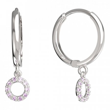 BeKid, Gold kids earrings -836 - Switching on: Circles 15 mm, Metal: White gold 585, Stone: Pink cubic zircon