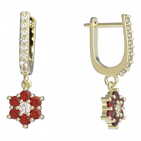 BeKid, Gold kids earrings -109 - Switching on: English, Metal: Yellow gold 585, Stone: Red cubic zircon