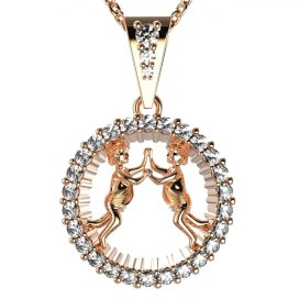 Zlatý přívěsek znamení Blíženci s lab-grown diamantem, růžové zlato 585 – 045 (Zd14045F2)