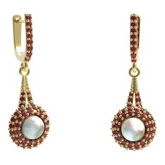 BG náušnice s přírodní perlou 540-G91 Žluté zlato - 585 Granát a perla