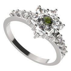 BG prstýnek 002 Bílé zlato - 585 Vltavín a  kubický zirkon