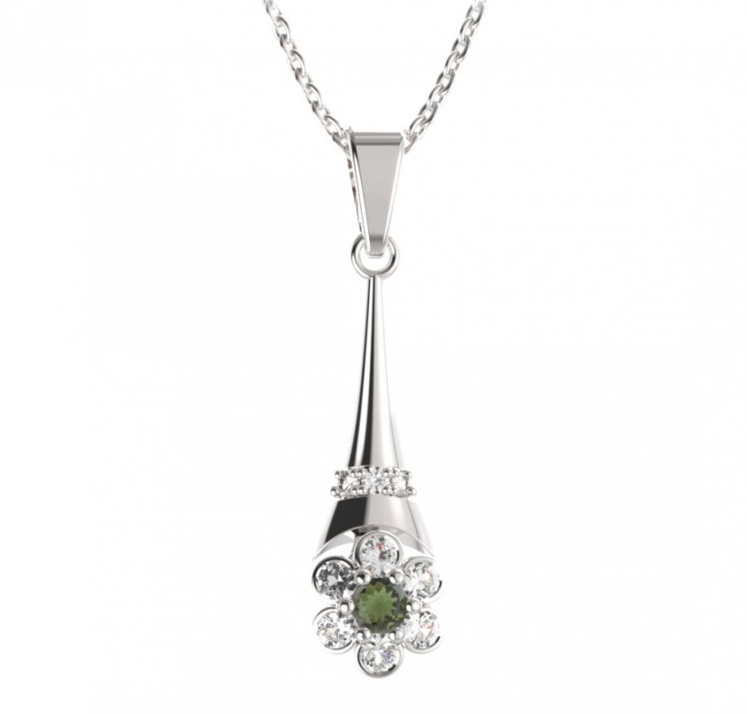 BG přívěs ve tvaru květu 518-C Stříbro 925 - rhodium Vltavín a  kubický zirkon