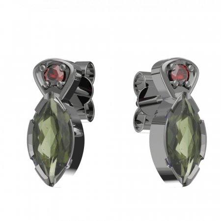 BG garnet earring 915-03 - Metal: Silver 925 - rhodium, Stone: Moldavit and garnet