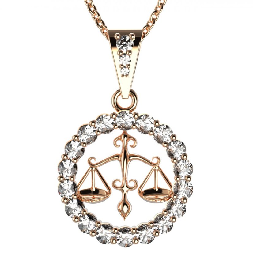 Zlatý přívěsek znamení Váhy s lab-grown diamantem, růžové zlato 585 – 044 (Zd14044J2)