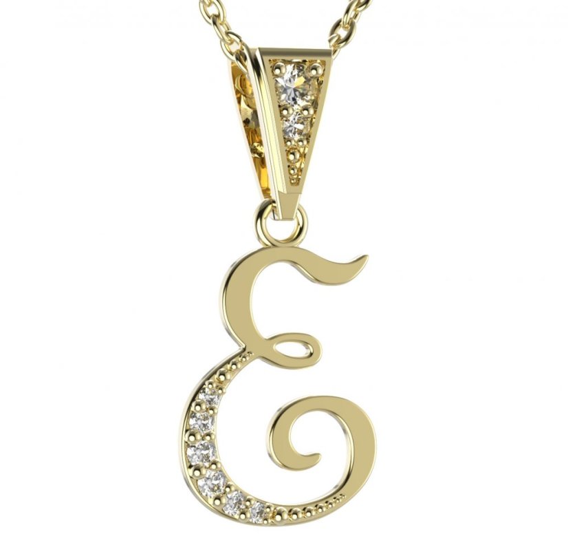 BG zlatý přívěsek písmenko E - 1214 Žluté zlato - 585 Diamant