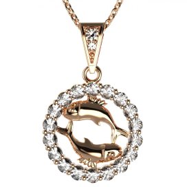 Zlatý přívěsek znamení Ryby s lab-grown diamantem, růžové zlato 585 – 044 (Zd14044C1)