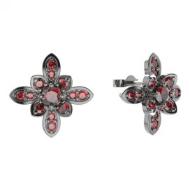 BG náušnice květ -  404 Stříbro 925 - ruthenium (30-90dní) Granát