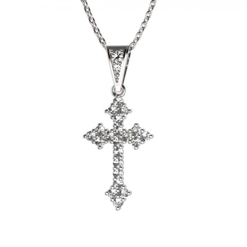 Zlatý přívěsek křížek se zirkonem, bílé zlato 585 – 255 (ZZ442551)