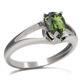 BG prsten kapkovitý kámen 495-V Bílé zlato - 585 Vltavín