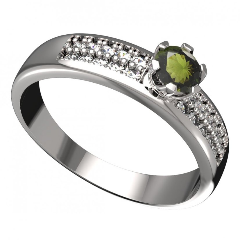 BG vltavínový prsten 870F Bílé zlato - 585 Vltavín a diamant