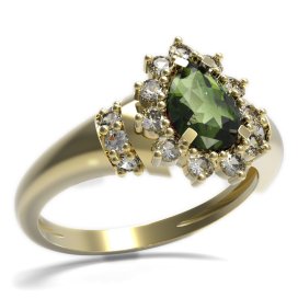 BG prsten kapkovitý kámen 509-K Stříbro 925 - pozlacené Vltavín a  kubický zirkon