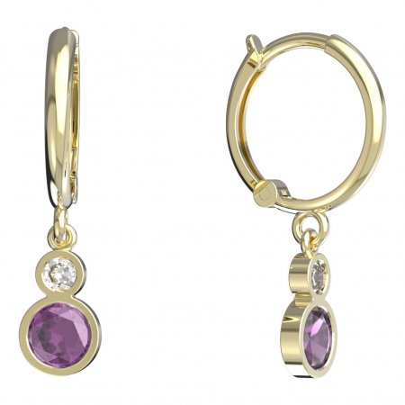 BeKid, Gold kids earrings -864 - Switching on: Circles 12 mm, Metal: Yellow gold 585, Stone: Pink cubic zircon
