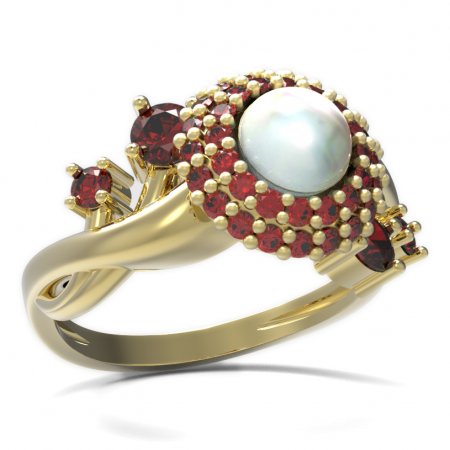 BG prsten s přírodní perlou 540-P - Kov: Pozlacené stříbro 925, Kámen: Granát a perla