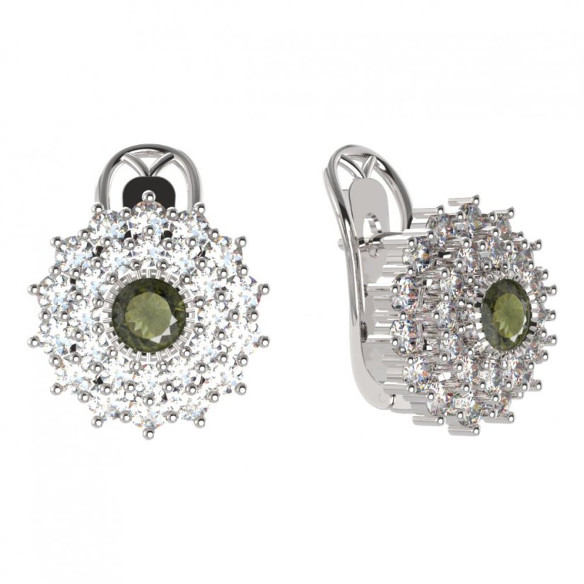 BG  náušnice 004-R7 kulaté Stříbro 925 - rhodium Vltavín a  kubický zirkon