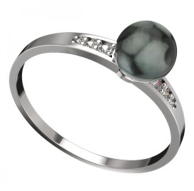 BG zlatý prstýnek s perlou 561 J Bílé zlato - 585 Kubický zirkon a tahiti perla
