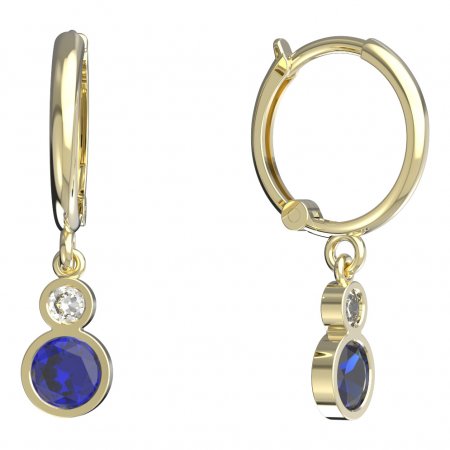 BeKid, Gold kids earrings -864 - Switching on: Circles 12 mm, Metal: Yellow gold 585, Stone: Dark blue cubic zircon