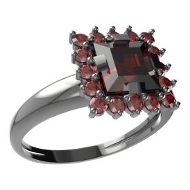 BG prsten s čtvercovým kamenem 499-I Stříbro 925 - ruthenium (30-90dní) Granát