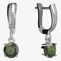 BG vltavínové náušnice 727 Bílé zlato - 585 Vltavín a diamant