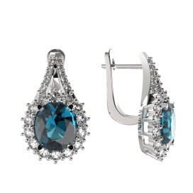 BG zlaté náušnice 977 Bílé zlato - 585 Světle modrý kubický zirkon
