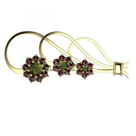 BG brož 063 Stříbro 925 - pozlacené Vltavín a granát