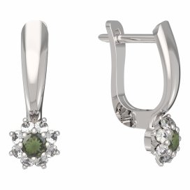 BG vltavínové náušnice 886 Bílé zlato - 585 Vltavín a diamant