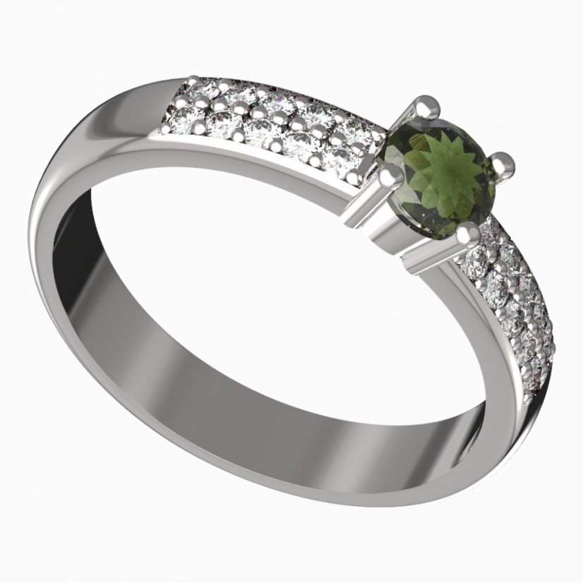 BG zlatý prstýnek 725 Bílé zlato - 585 Vltavín a diamant