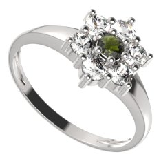 BG prstýnek 002 Bílé zlato - 585 Vltavín a  kubický zirkon
