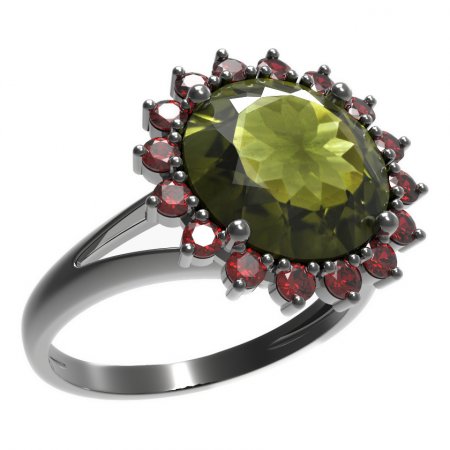 BG prsten kulatý kámen 512-V - Kov: Stříbro 925 - rhodium, Kámen: Granát