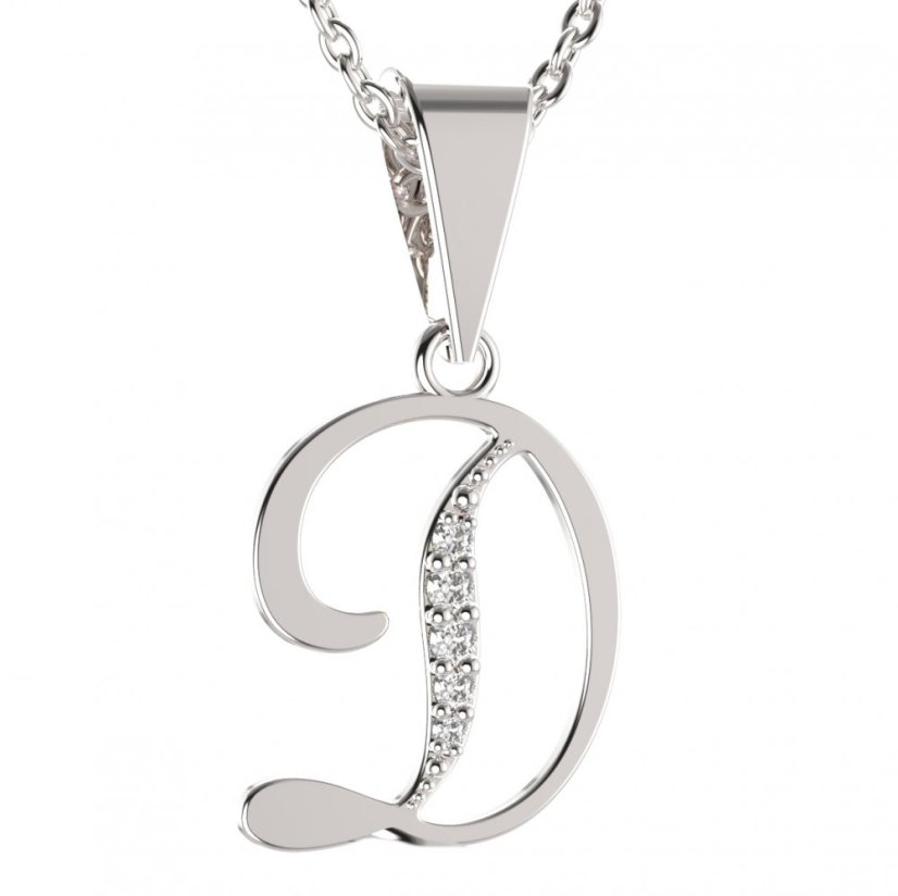 BG zlatý přívěsek písmenko D - 1213 Bílé zlato - 585 Diamant