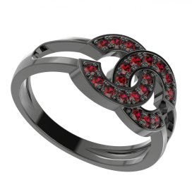 BG granátový prsten polokruh 1372 Stříbro 925 - ruthenium (30-90dní) Granát