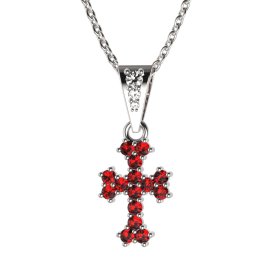 Zlatý přívěsek křížek s červeným zirkonem, bílé zlato 585 – 267 (ZI442672)