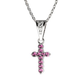 Zlatý přívěsek křížek s růžovým zirkonem, bílé zlato 585 – 580 (ZN445802)