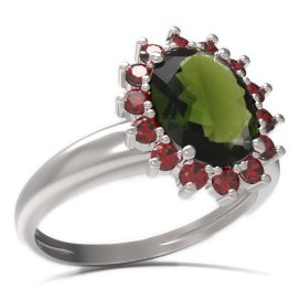 BG prsten s oválným kamenem 516-I Bílé zlato - 585 Vltavín a granát