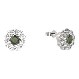 BG náušnice kulaté - 453 Stříbro 925 - rhodium Vltavín a kubický zirkon