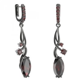 BG náušnice s centrálním oválným kamenem 481-P93 Stříbro 925 - ruthenium (30-90dní) Granát